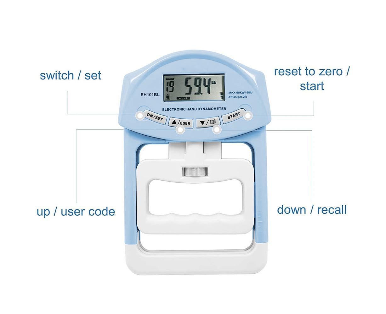 Digital Hand Dynamometer Grip Strength Measurement Meter Auto Capturing Electronic Hand Grip Power - Blue