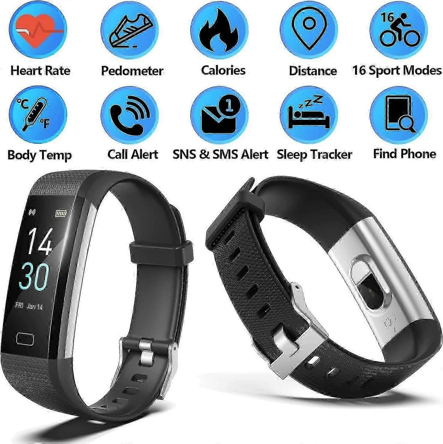 IP68 Fitness Tracker Smartwatch - Heart Rate, Sleep, Step Counter, Calories, Blood Pressure
