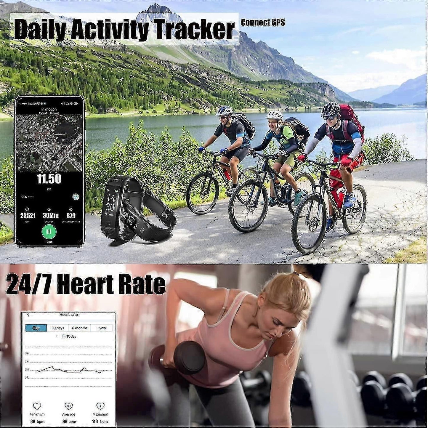 IP68 Fitness Tracker Smartwatch - Heart Rate, Sleep, Step Counter, Calories, Blood Pressure
