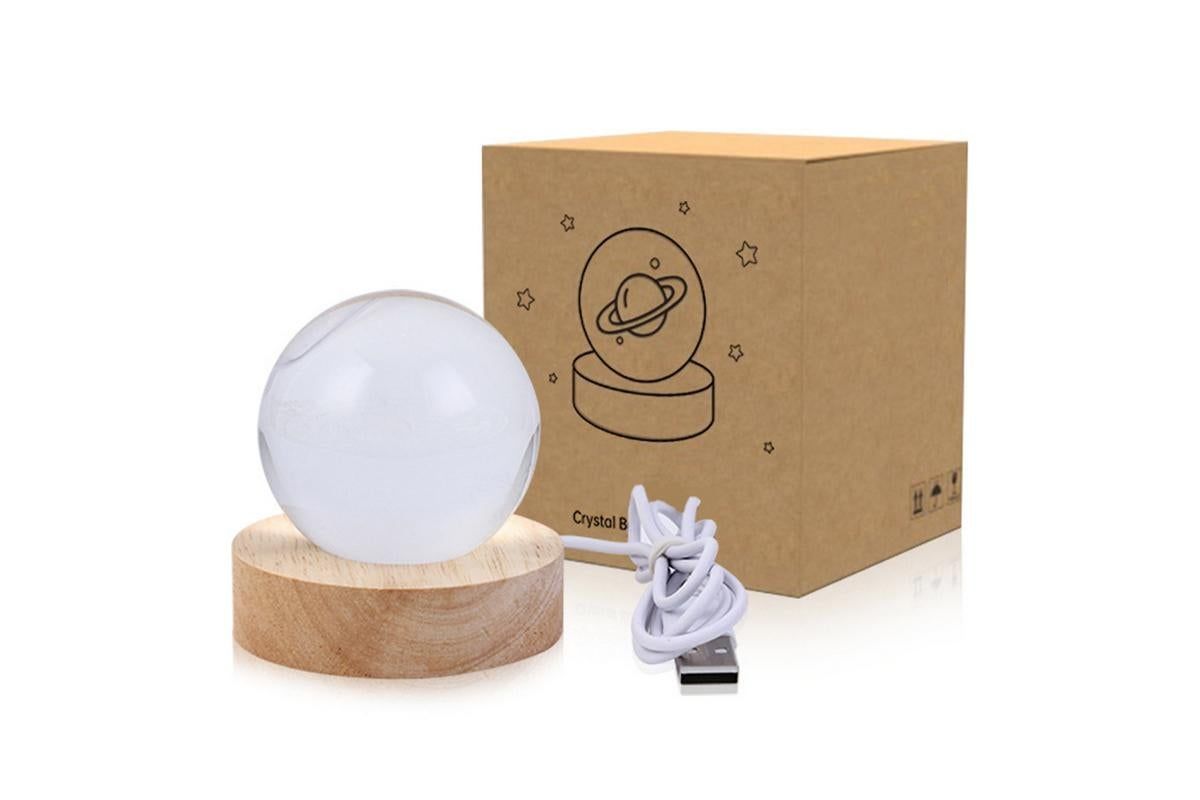 3D Milky Way System Ball with LED Stand Base Romantic Decor 3D Galaxy Crystal Ball Night Light Glass Sphere Paperweight Decorative Balls Birthday Christmas Gifts for Boys Girls - Saturn
