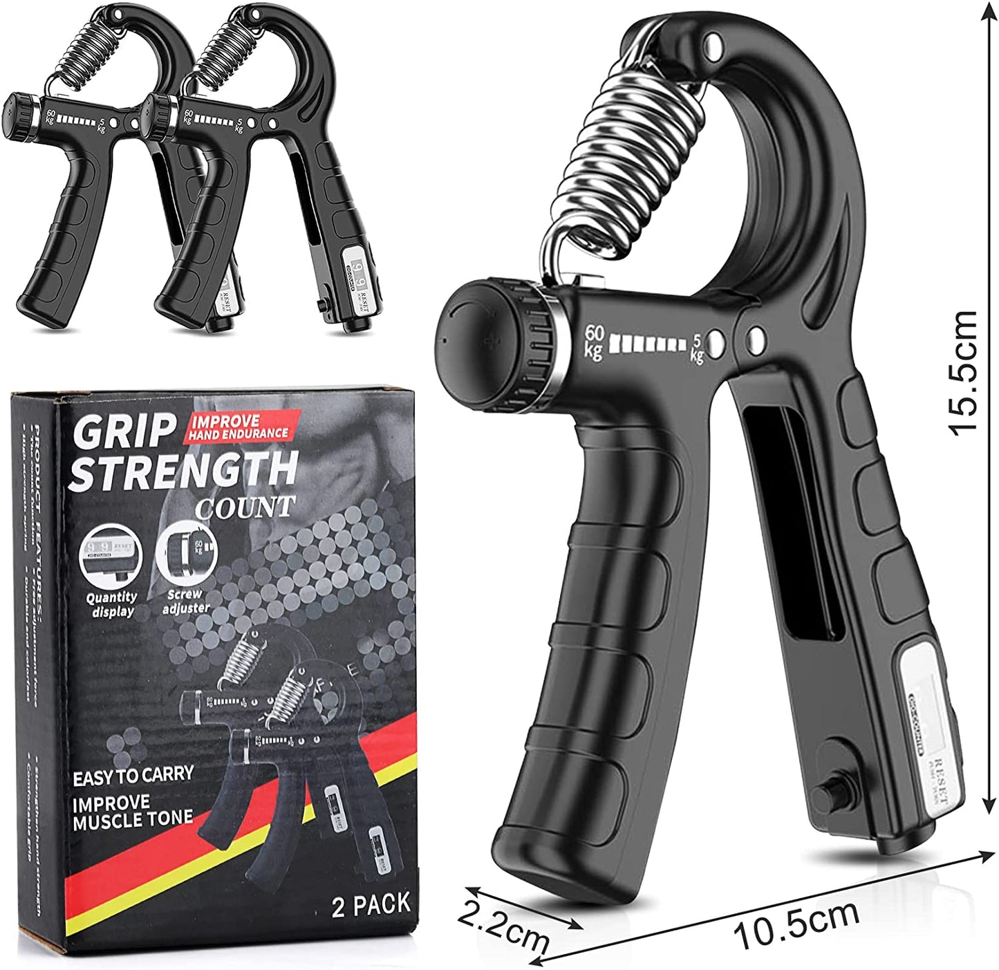 Adjustable Hand Grip Strengthener 2-Pack - Wrist Rehabilitation 5-60kg