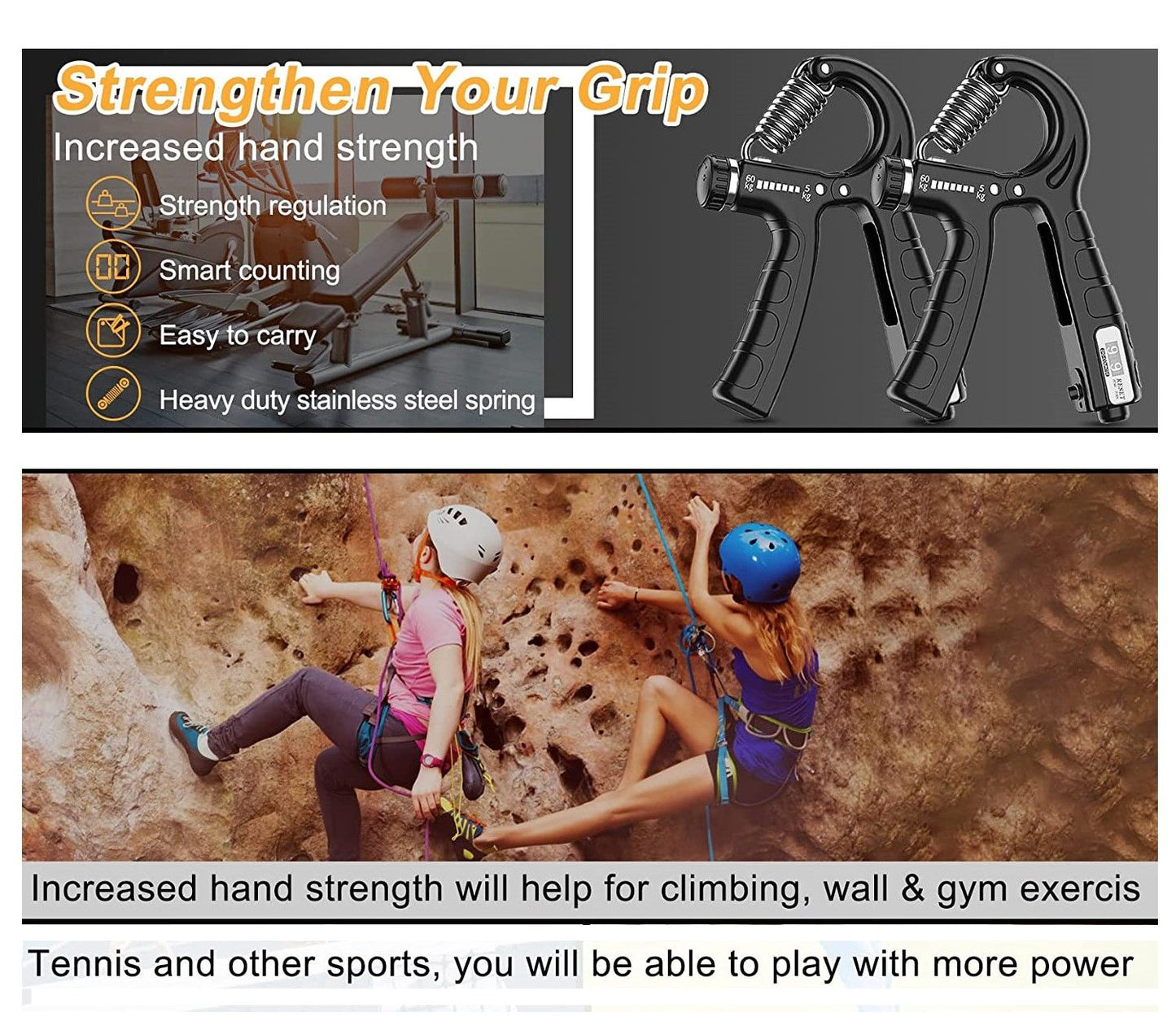 Adjustable Hand Grip Strengthener 2-Pack - Wrist Rehabilitation 5-60kg