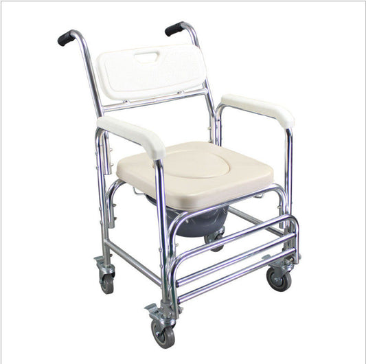 Heavy Duty Aluminum Bedside Commode Chair 200kg Mobile Shower Toilet Wheelchair