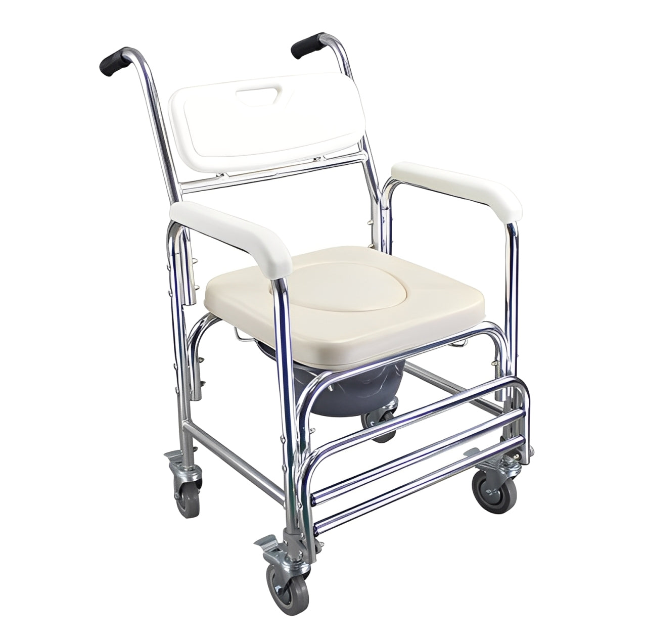 Heavy Duty Aluminum Bedside Commode Chair 200kg Mobile Shower Toilet Wheelchair