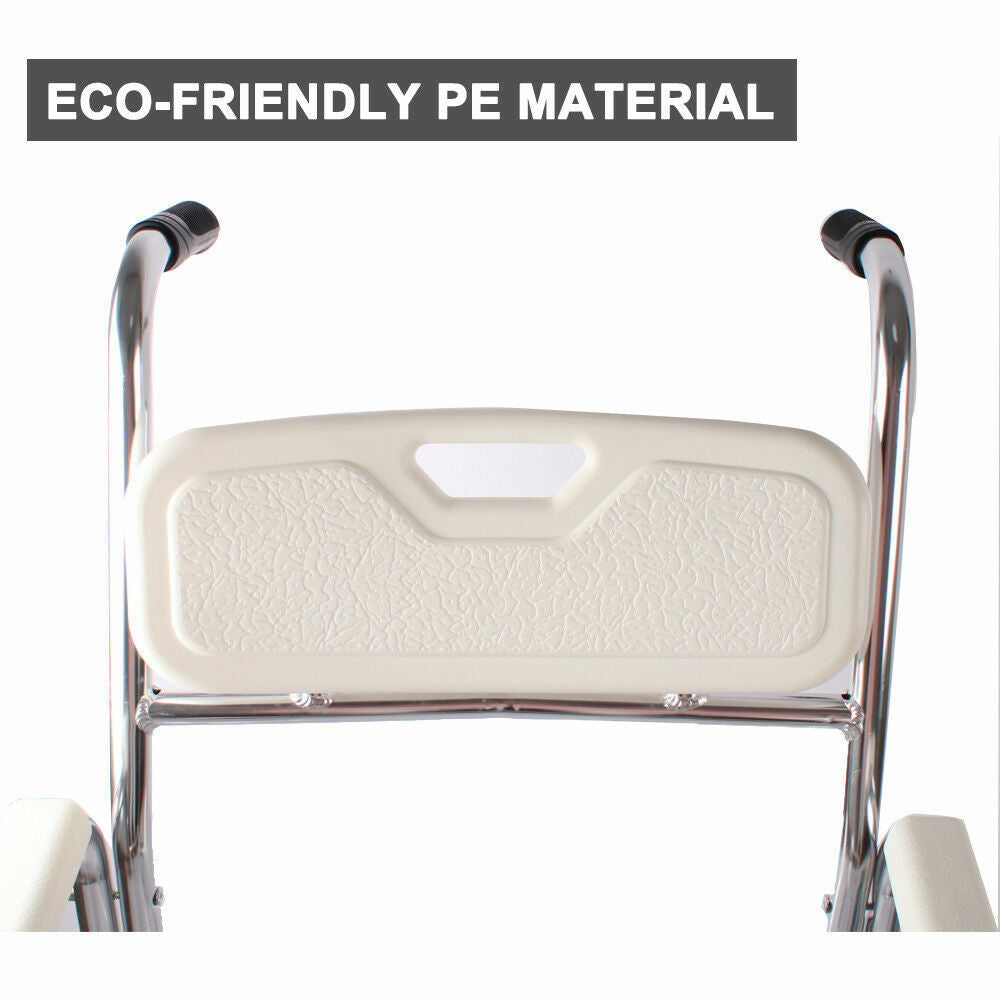 Heavy Duty Aluminum Bedside Commode Chair 200kg Mobile Shower Toilet Wheelchair