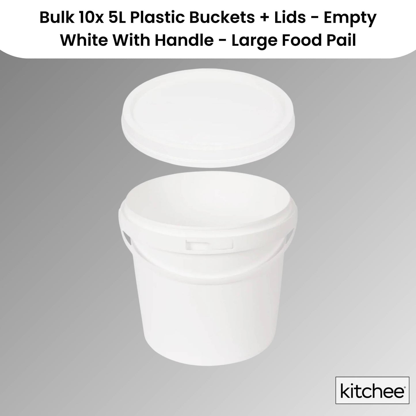 Bulk 10x 5L Plastic Buckets + Lids - Empty White With Handle Large Pail