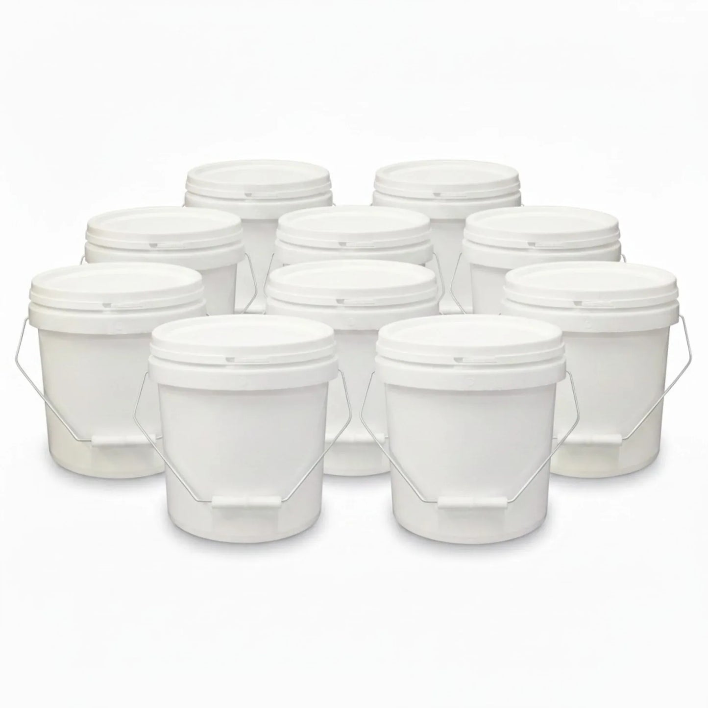 Kitchee Bulk 10x 10L Plastic Buckets + Lids - Empty White With Handle Large Pail