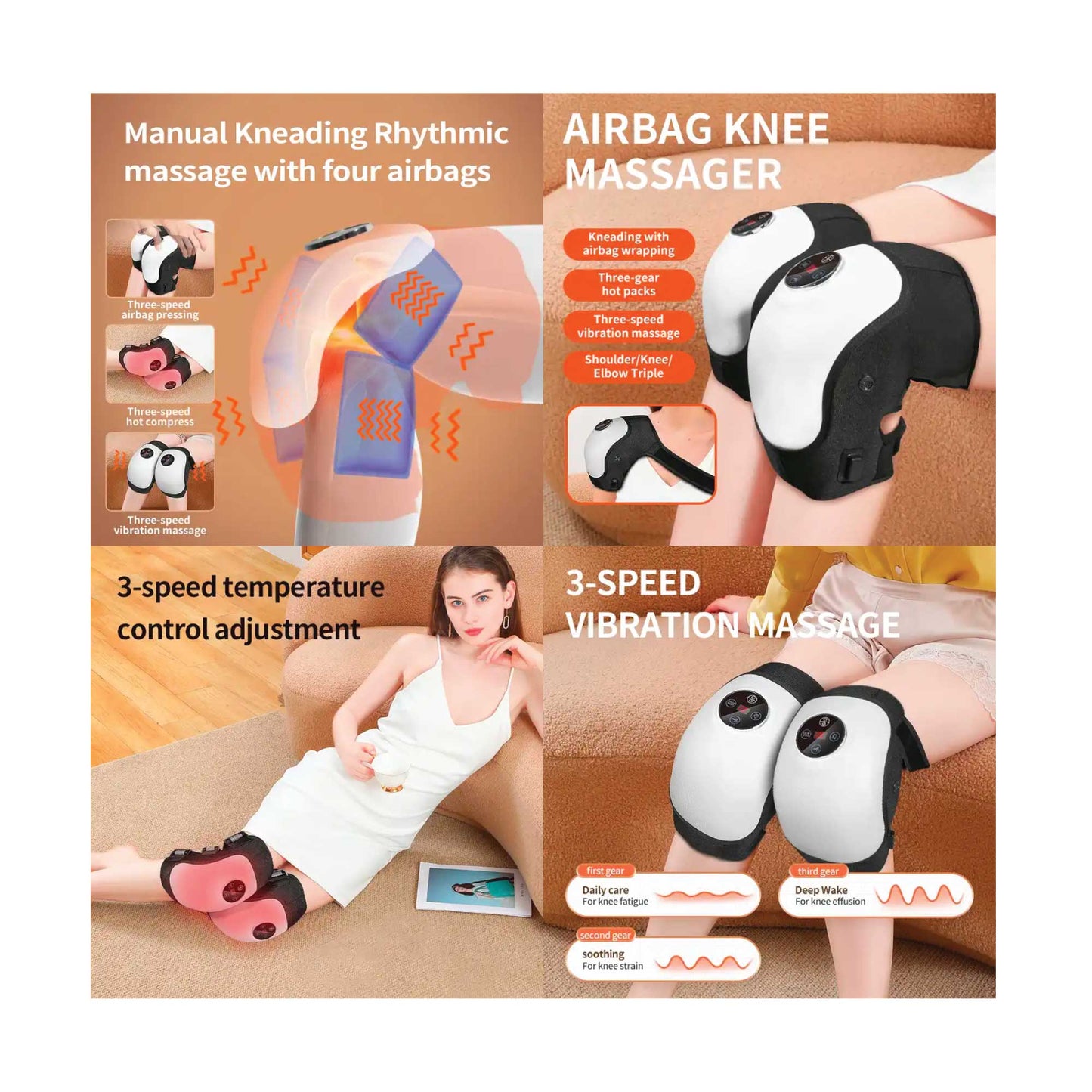 Pair of Electric Knee Massagers - Rechargeable Air Compression Heat Vibration Machine