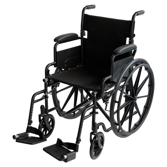 Lightweight Foldable Wheelchair with Steel Frame and Adjustable Footrests