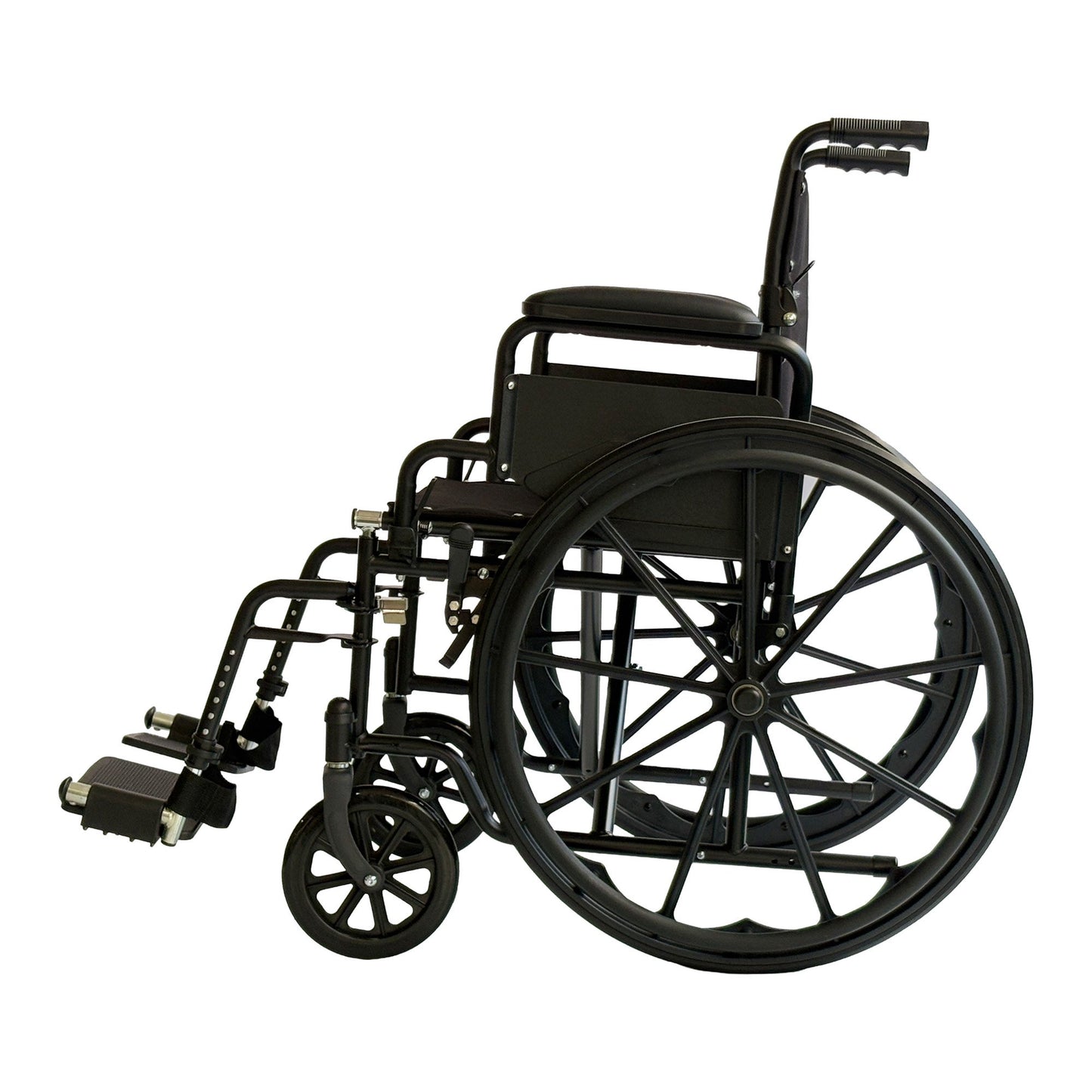 Lightweight Foldable Wheelchair with Steel Frame and Adjustable Footrests