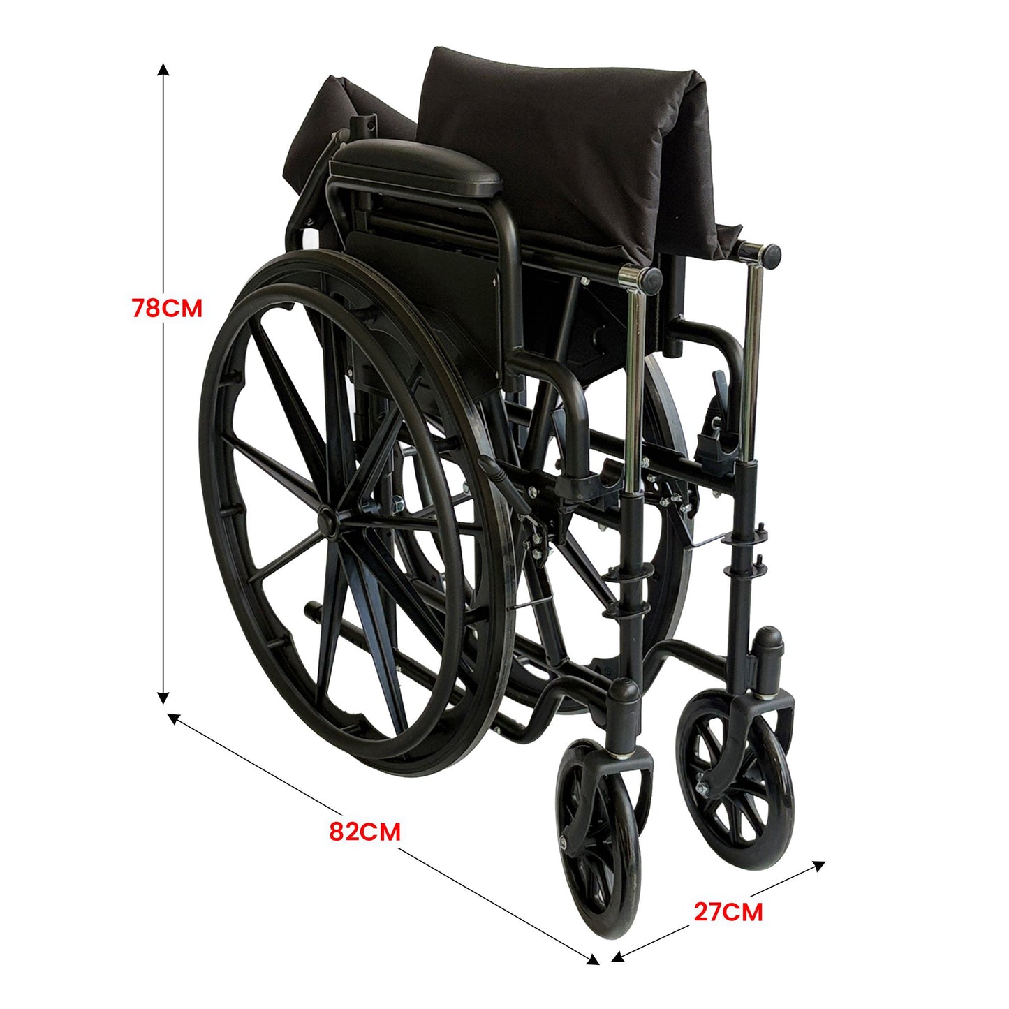 Lightweight Foldable Wheelchair with Steel Frame and Adjustable Footrests
