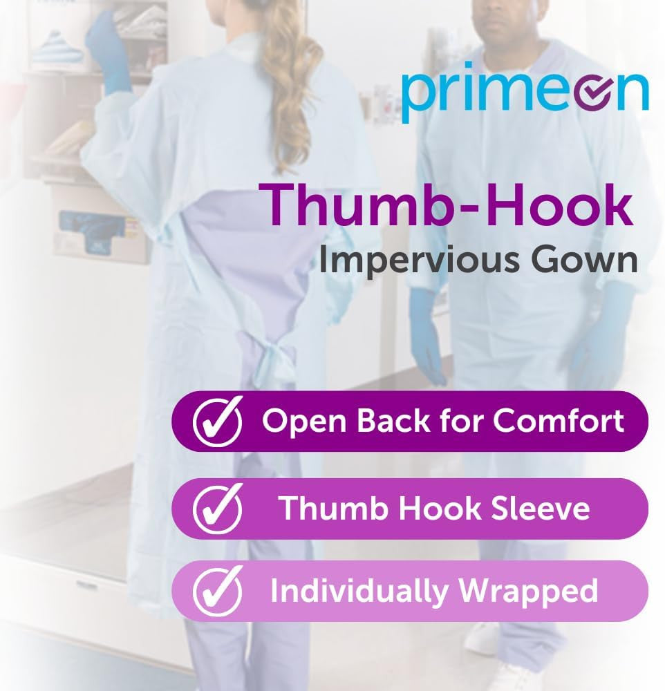 Medical Gown 100 Pack – Disposable Blue PPE Gowns with Open Back & Thumb Loops – Fluid Resistant