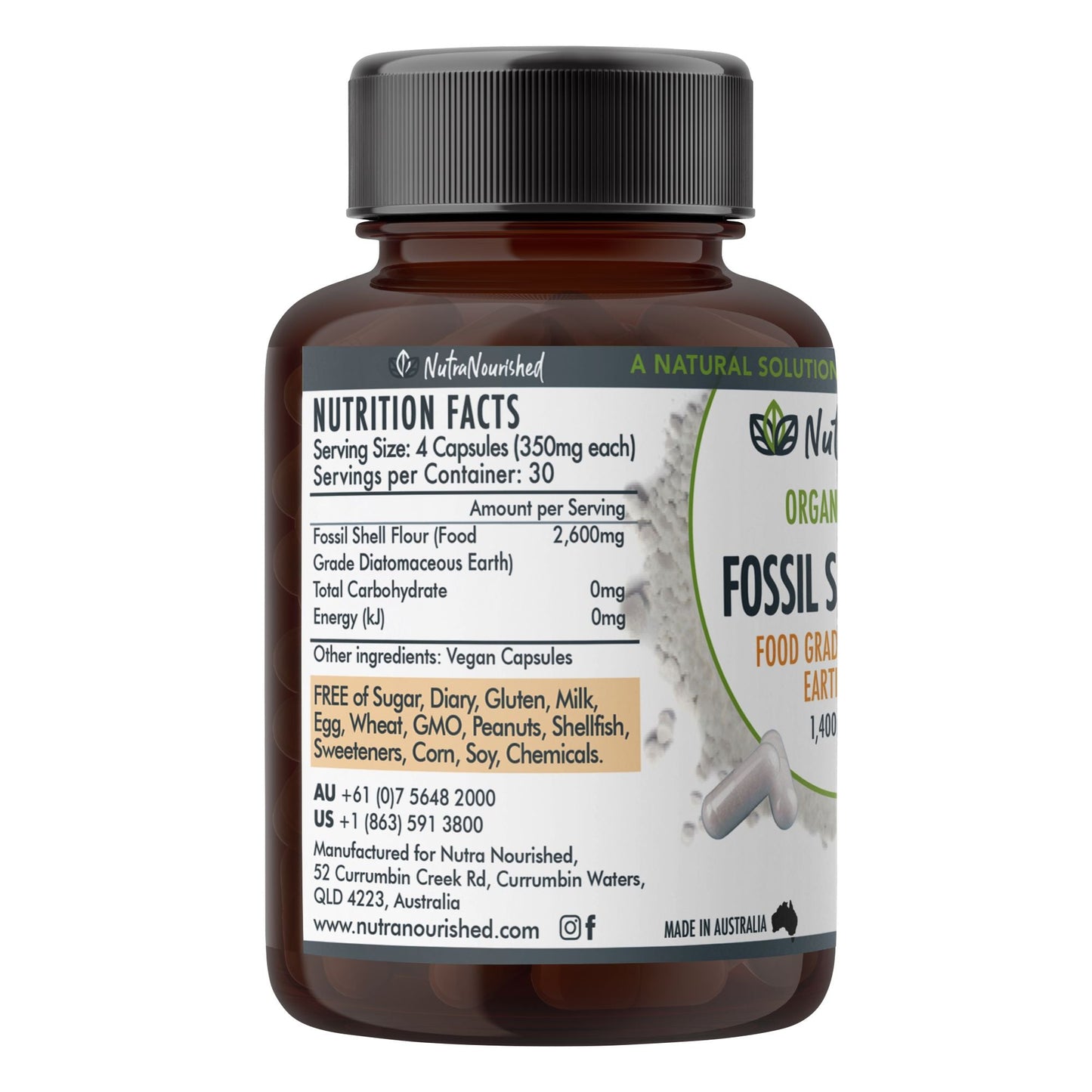 Fossil Shell Flour Capsules (120 Pills) - Vegan 1,400 mg Food Grade Diatomaceous Earth Supplement