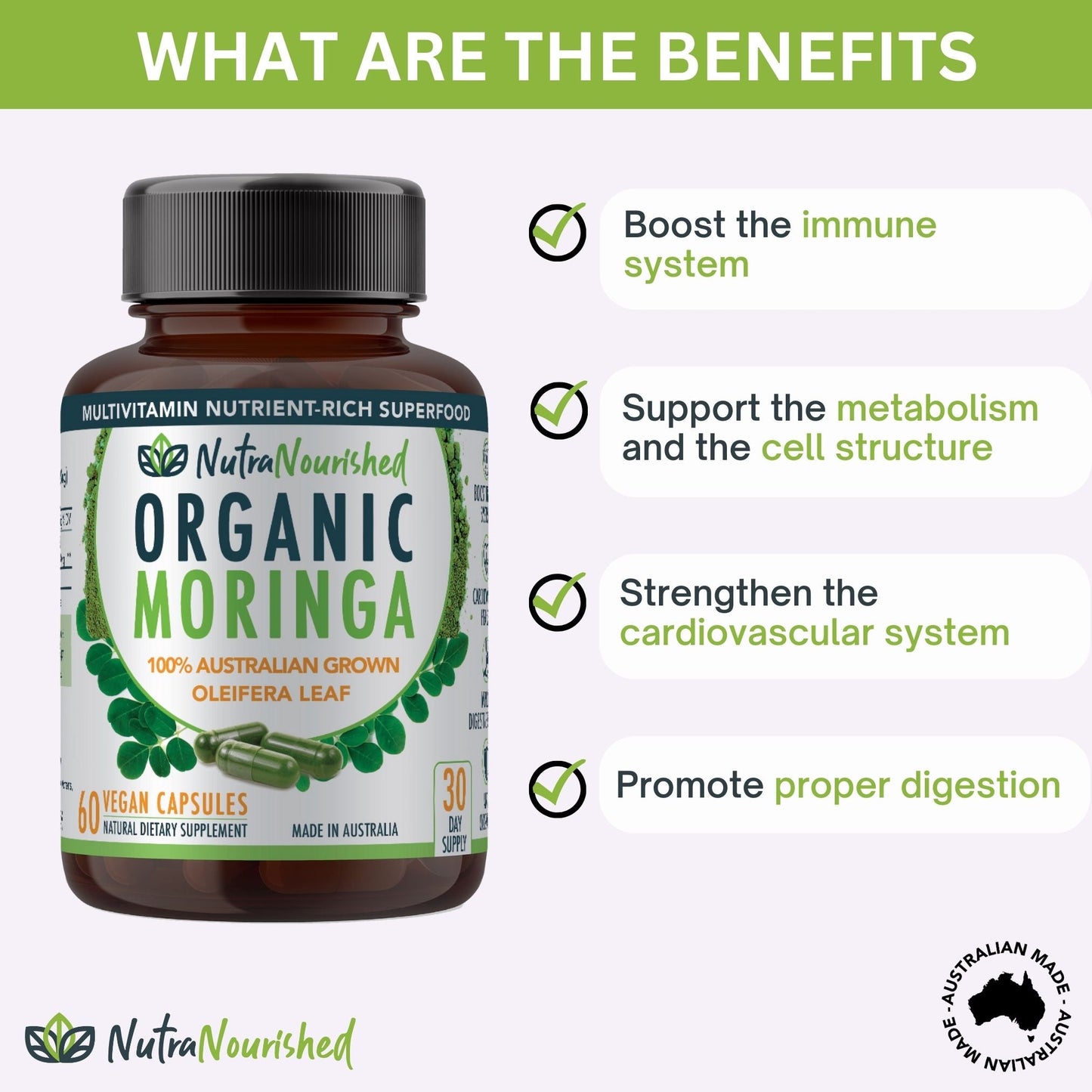 Organic Pure Moringa Leaf Capsules, 60 Vegan Capsules