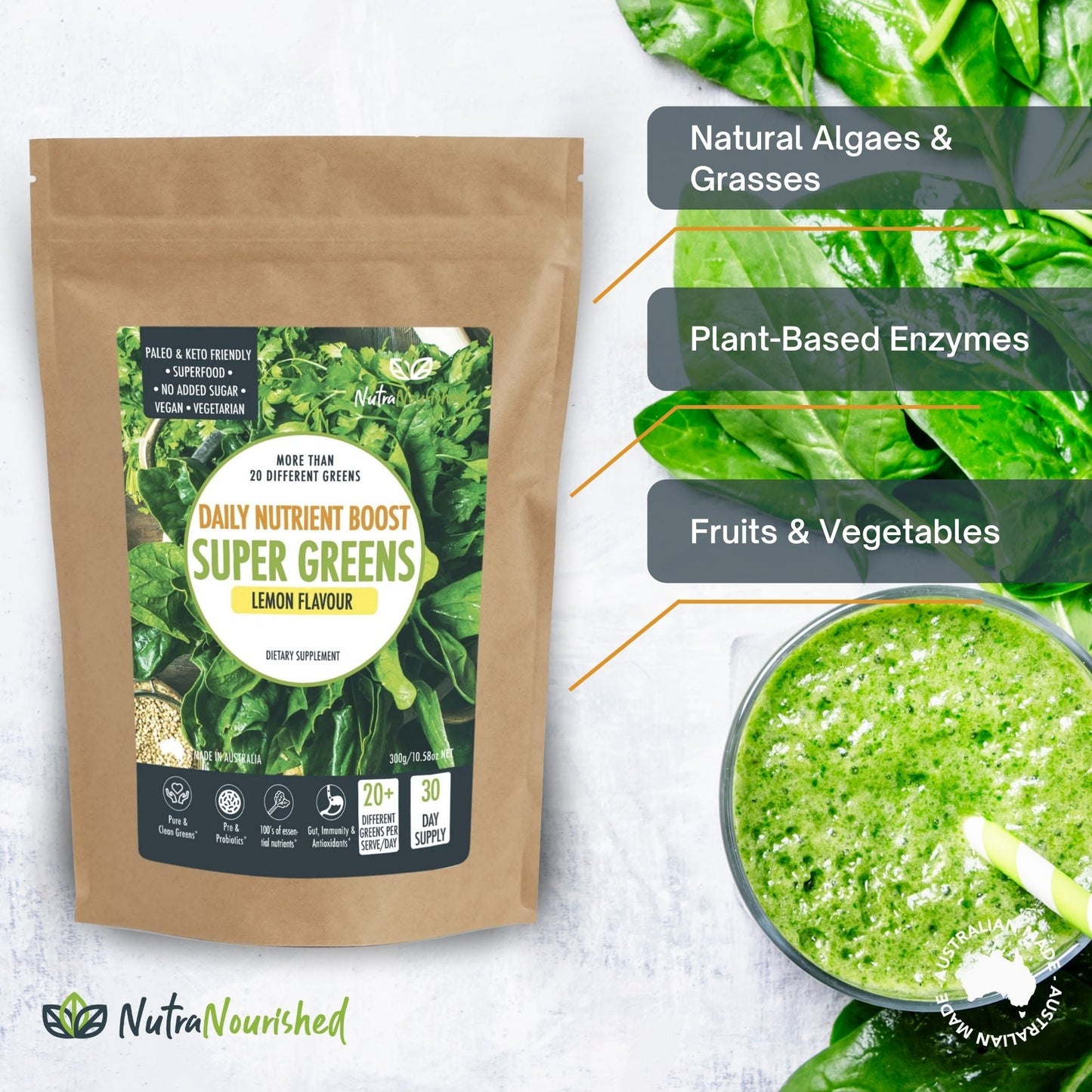 Vital Greens Super Greens Powder Superfood Blend Nutrients & Vitamins all-in-one