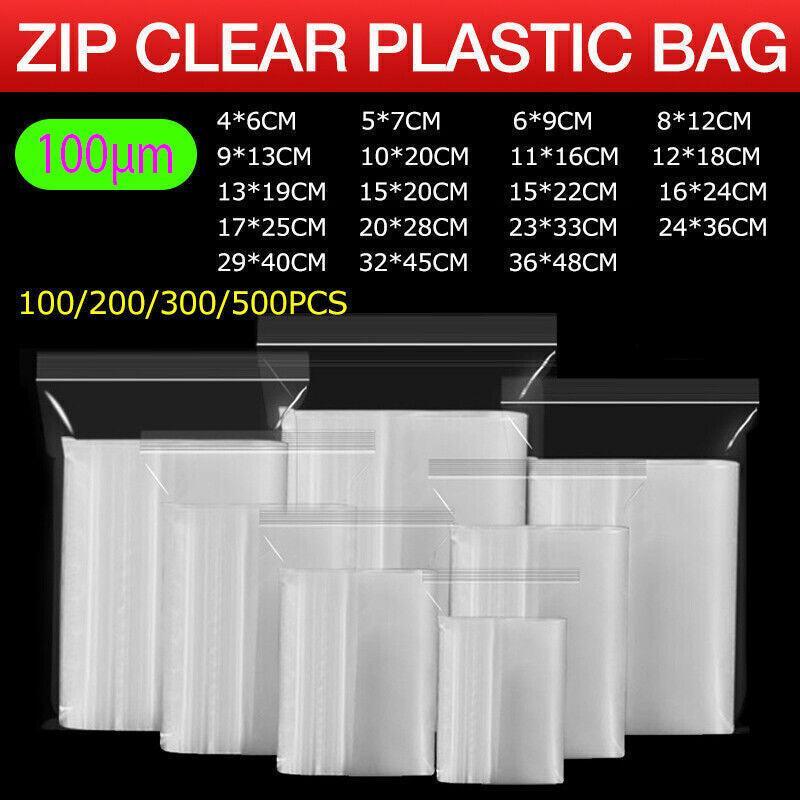 100PCS 100micron Bulk Clear Resealable PE Plastic Zip Bags - 23*33CM