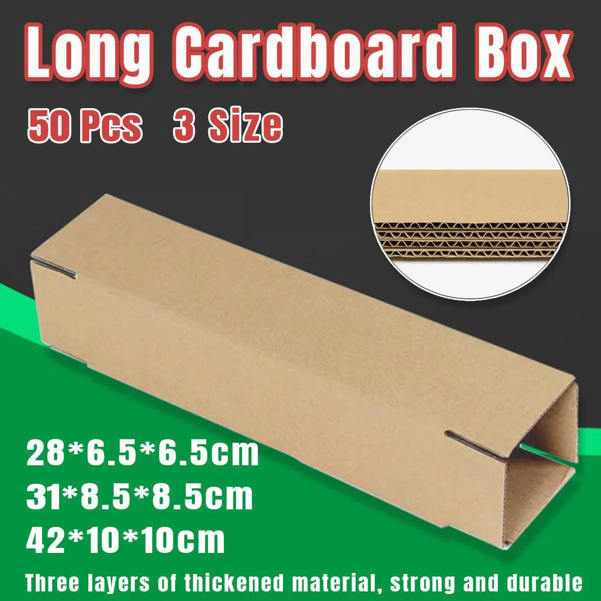 50pcs Long Strip Carton Flat Square Durable Shipping Boxes for Packaging Storage - 6.5cm x 6.5cm x 28cm