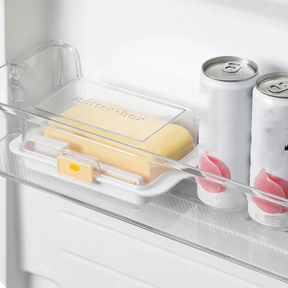 Butter Cheese Storage Box Kitchen Container with Lid Plastic Fridge Organizer - White