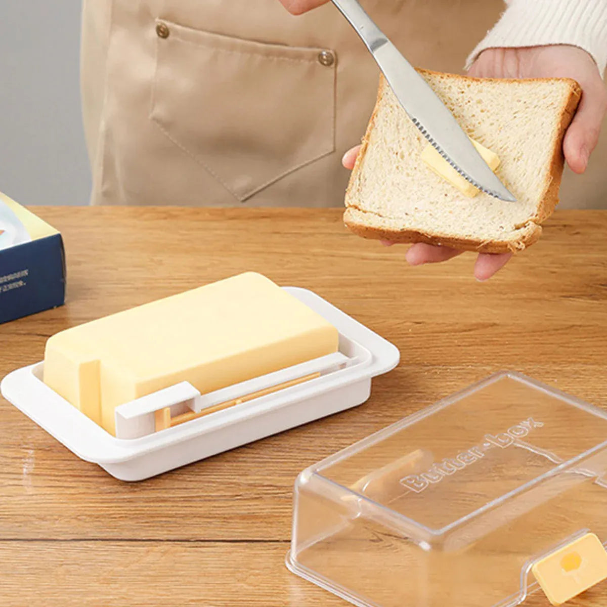 Butter Cheese Storage Box Kitchen Container with Lid Plastic Fridge Organizer - White