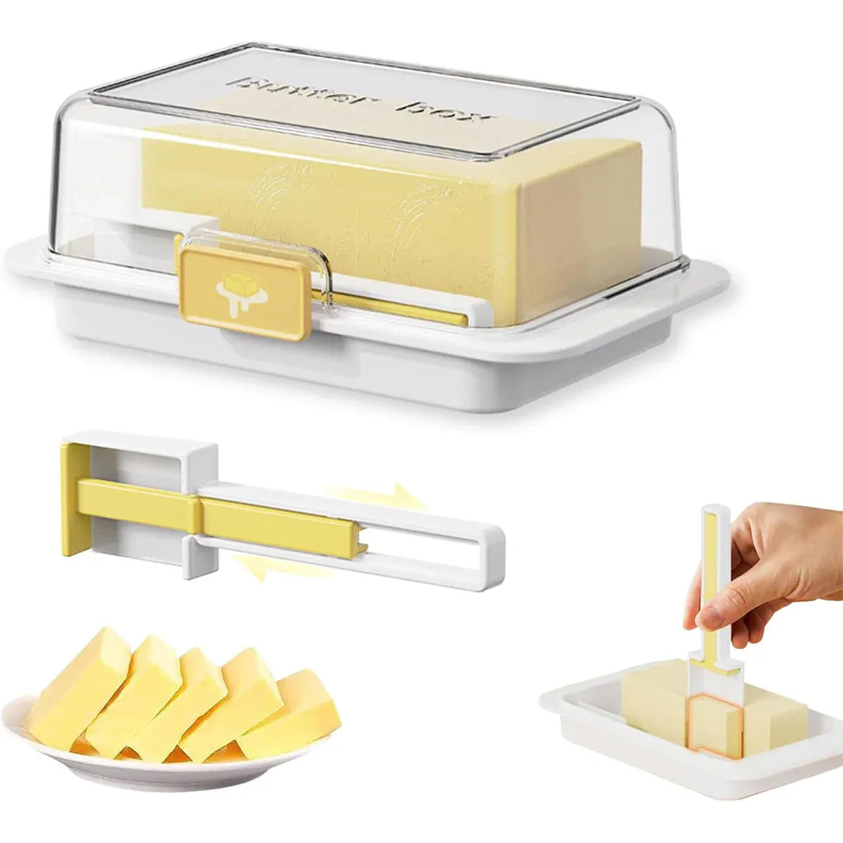 Butter Cheese Storage Box Kitchen Container with Lid Plastic Fridge Organizer - White