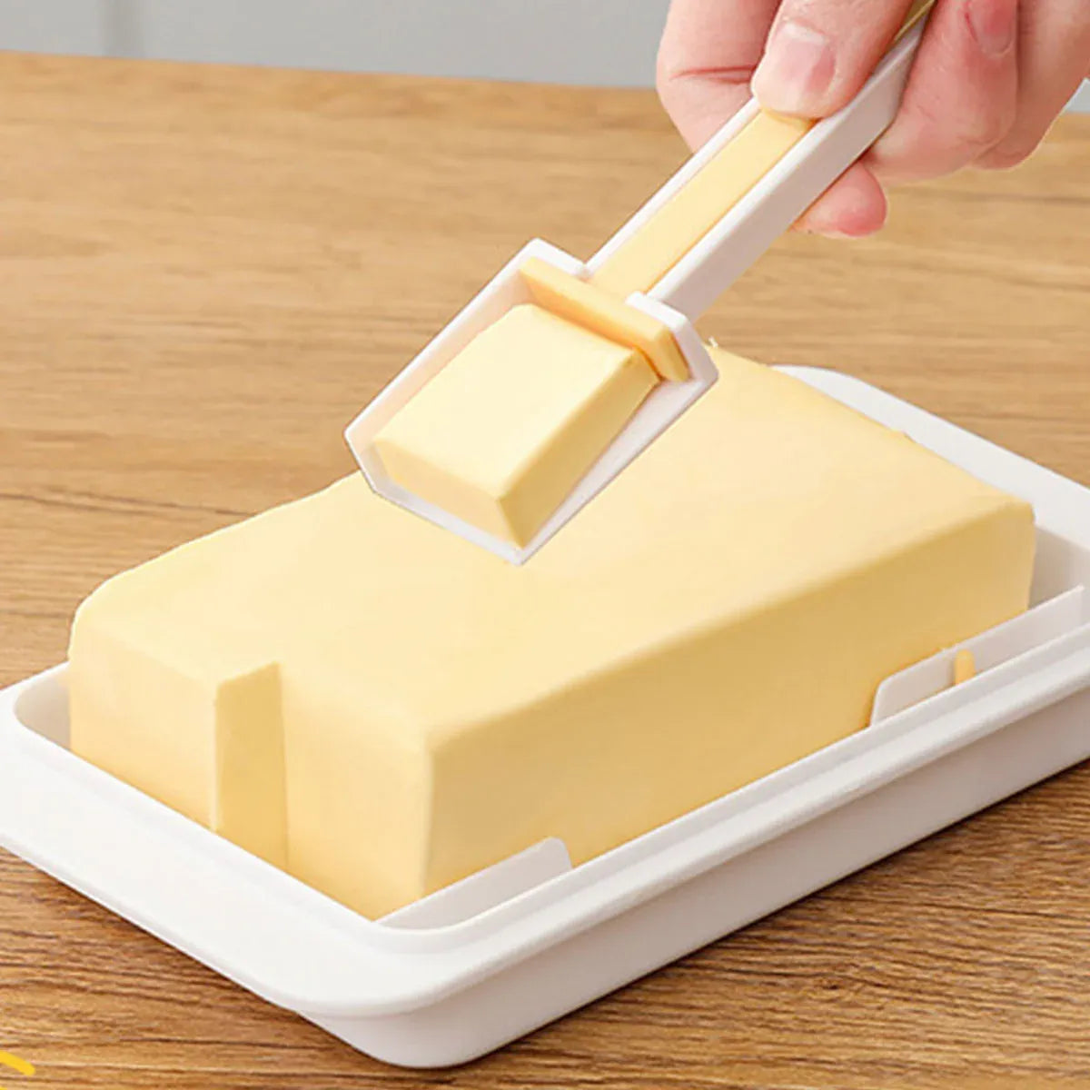 Butter Cheese Storage Box Kitchen Container with Lid Plastic Fridge Organizer - White