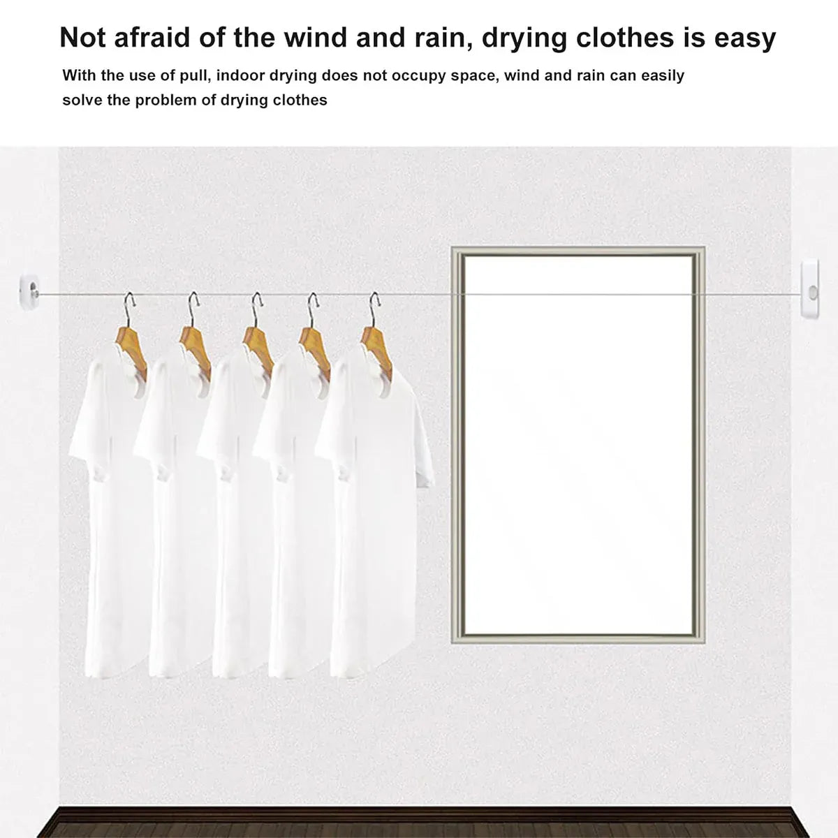 Invisible Clothesline Indoor Drying Rope Wall Mounted Laundry Retractable Line - Grey