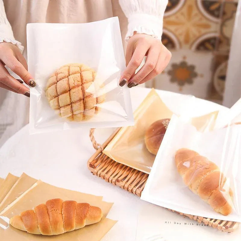 500PCS Transparent Food Greaseproof Bag Sandwich Donut Bread Packaging Pouch - Cowhide 21X25CM