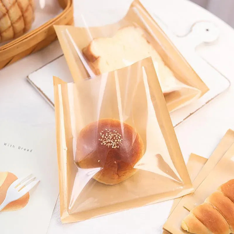 500PCS Transparent Food Greaseproof Bag Sandwich Donut Bread Packaging Pouch - Cowhide 21X25CM