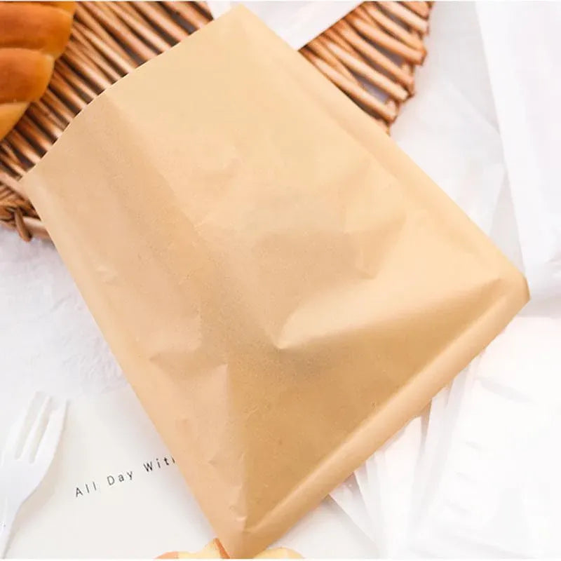 500PCS Transparent Food Greaseproof Bag Sandwich Donut Bread Packaging Pouch - Cowhide 21X25CM