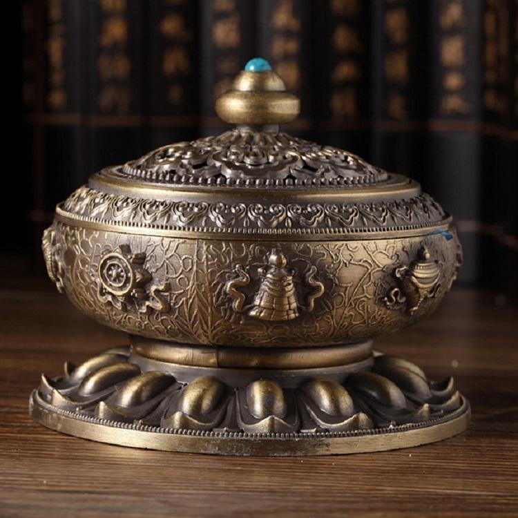 Medium Eight Treasure Incense Burner Decoration - Perfect for Home - Gold