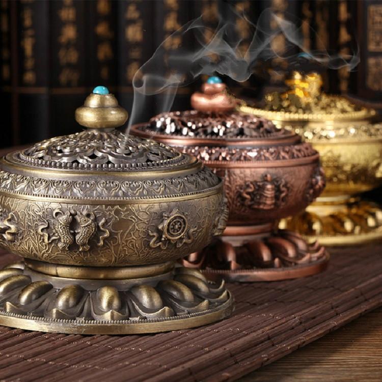 Medium Eight Treasure Incense Burner Decoration - Perfect for Home - Gold
