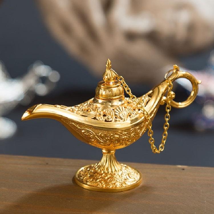 Metal Aladdin Magic Lamp Aromatherapy Home Decor Gift - Gold