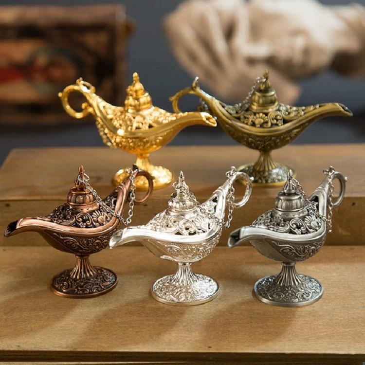 Metal Aladdin Magic Lamp Aromatherapy Home Decor Gift - Gold