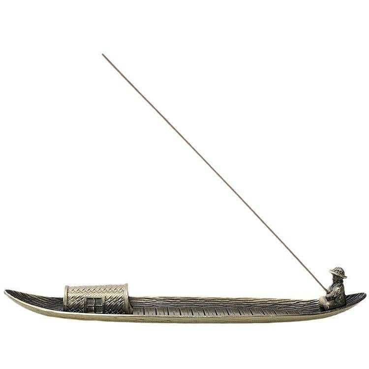Fisherman Incense Burner with Ash Catcher and Stand - Bamboo Raft
