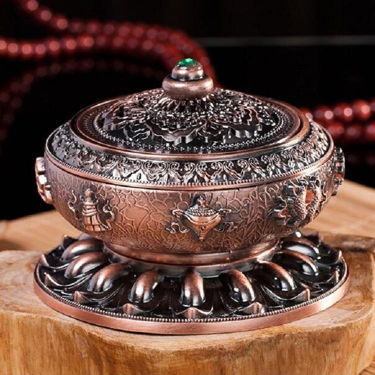 Large Pale Red Eight Treasure Incense Burner Decoration
