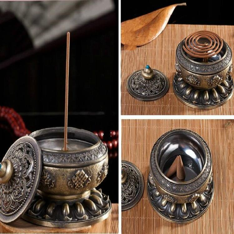 Medium Eight Treasure Incense Burner Decoration - Perfect for Home - Bronze