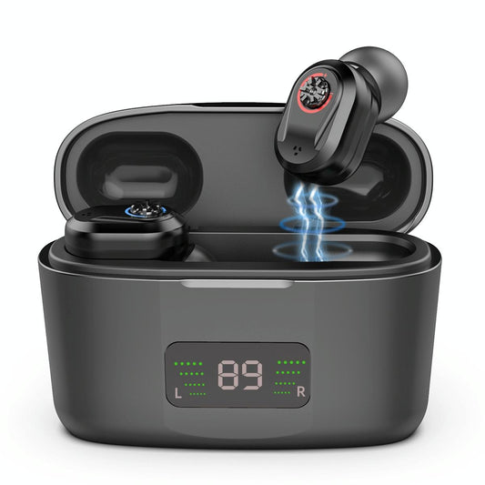 Digital Display In Ear Hearing Aid Earphone - Red And Blue