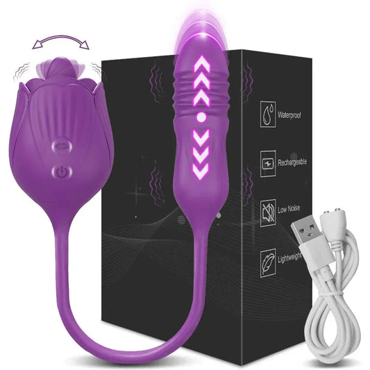 2 In 1 Clit Licking Vibrator for Women Thrusting Vagina Stimulator Female Masturbator - Purple