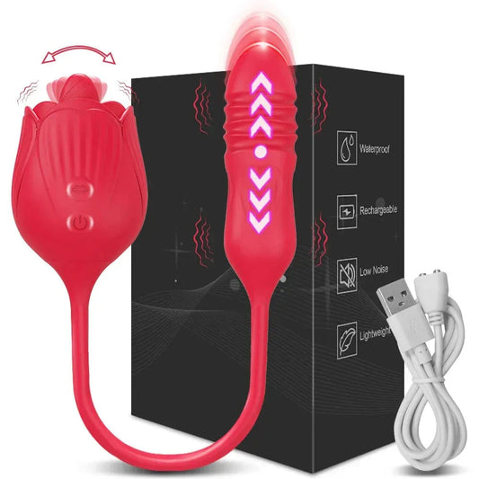 2 In 1 Clit Licking Vibrator for Women Thrusting Vagina Stimulator Female Masturbator - Red
