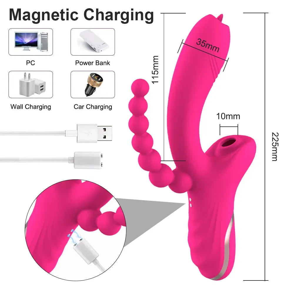 3 In 1 Clit Sucking Vibrator for Women G Spot Vagina Anal Stimulation Female Masturbator - Zd029 Purple