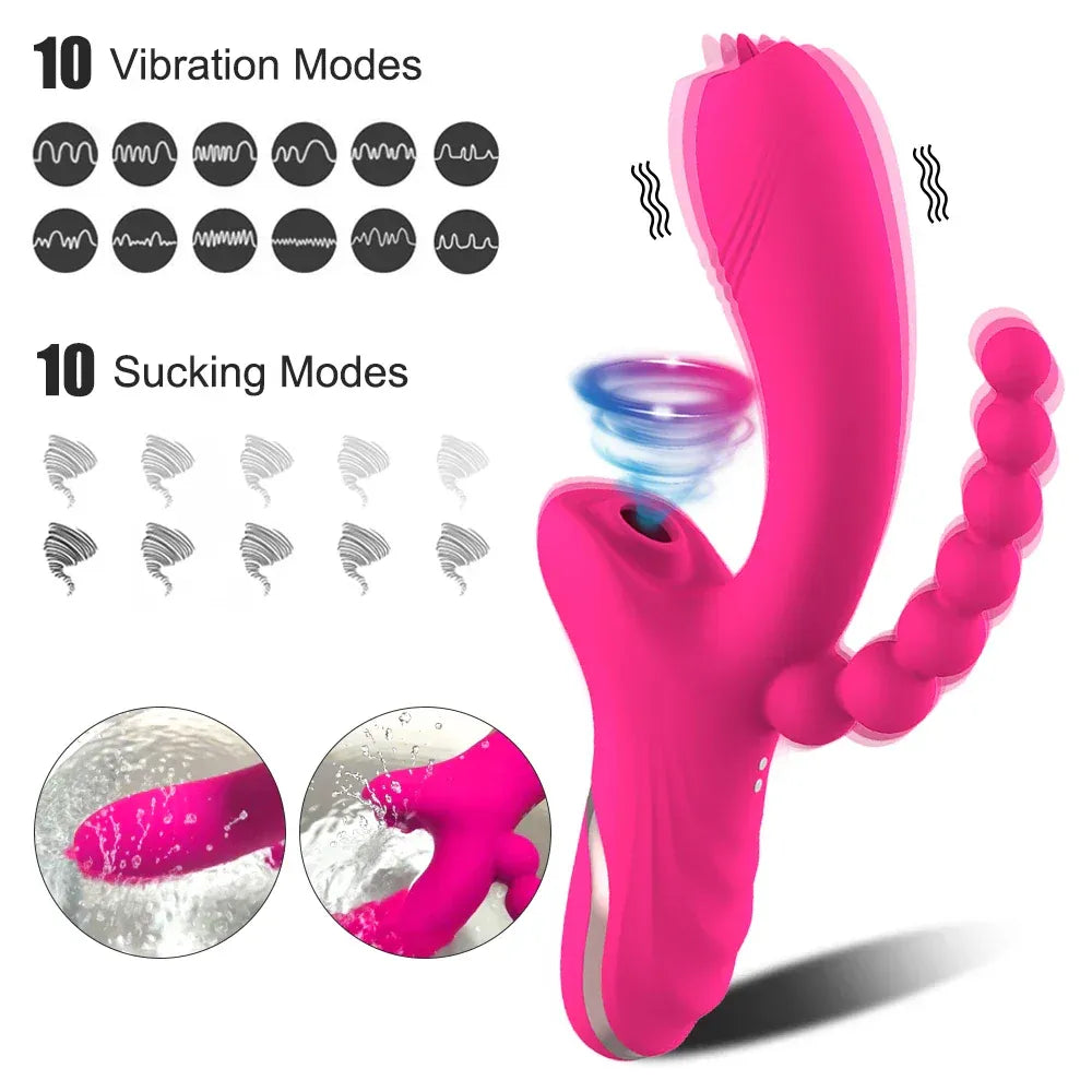 3 In 1 Clit Sucking Vibrator for Women G Spot Vagina Anal Stimulation Female Masturbator - Zd029 Purple