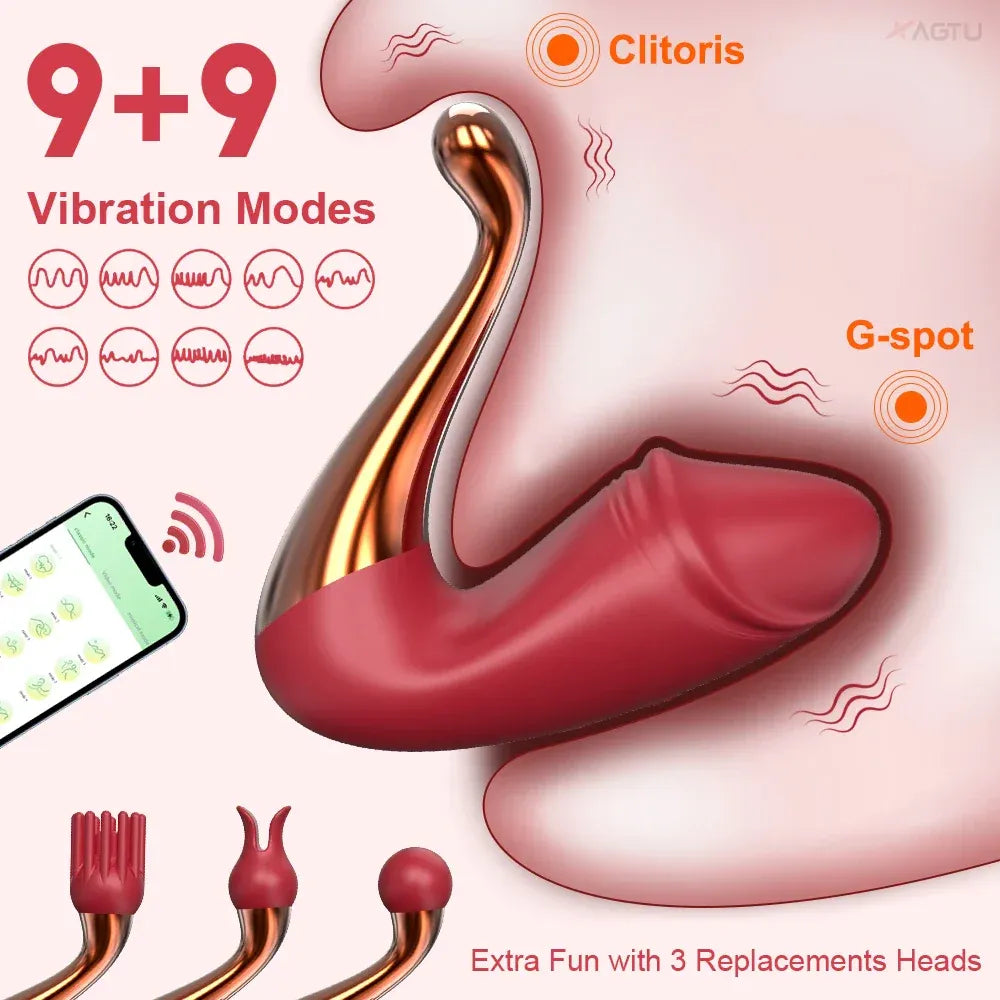 G Spot Vibrator for Women Bluetooth Remote Control Wearable Clit Stimulator - Red
