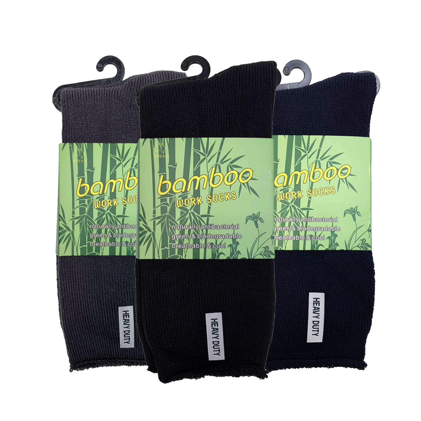 3 Pairs Premium Bamboo Mens Work Socks - Heavy Duty Cushion Bulk Assorted 11-14