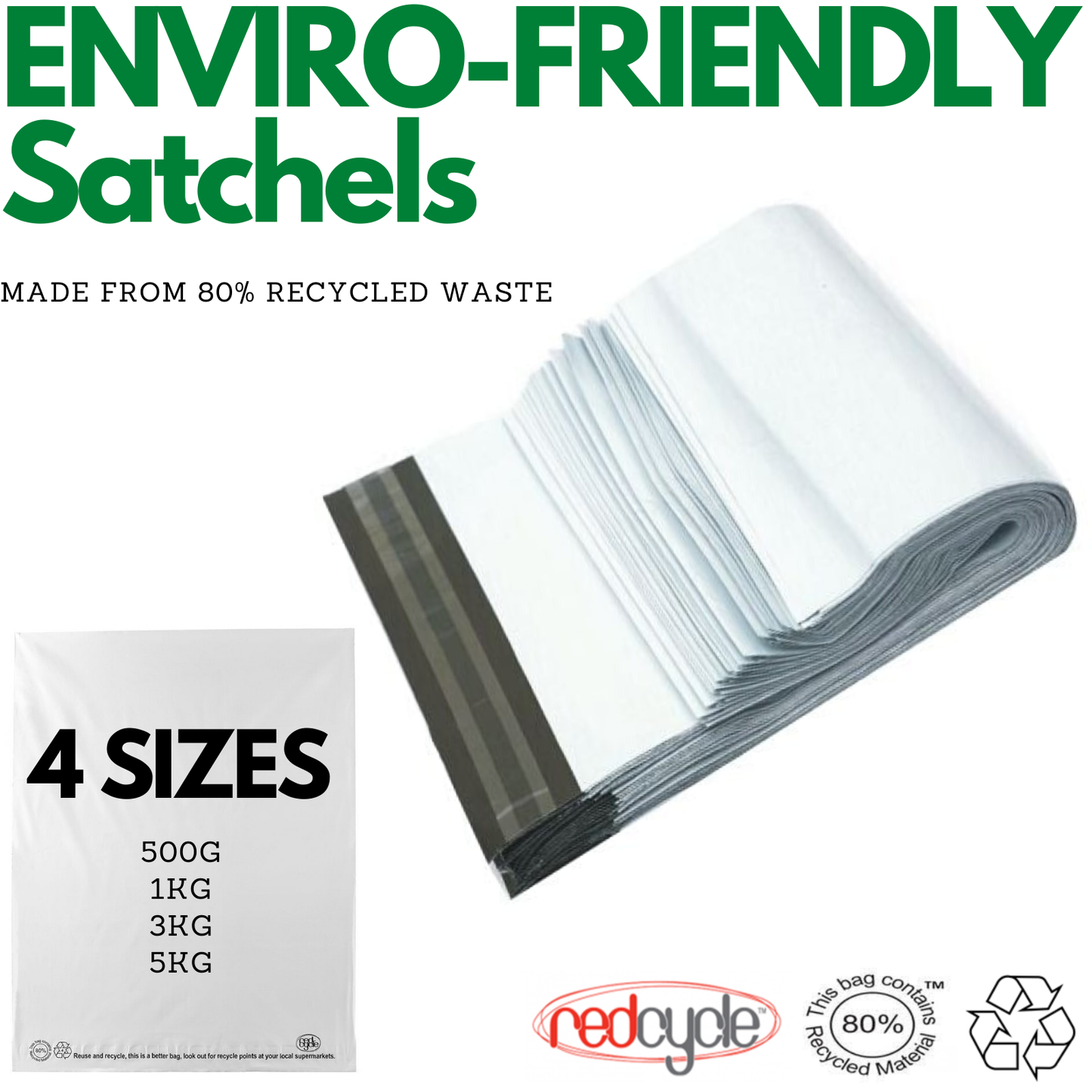 Enviro Recycled Courier Satchels Poly Mailer Bag Accredited Self Sealing Shipping - 5kg (510x435x50mm) - 500pcs