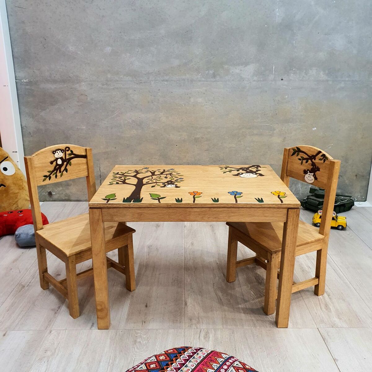 Monkey Land Kids Table & Chairs Set – Handmade Solid Hardwood