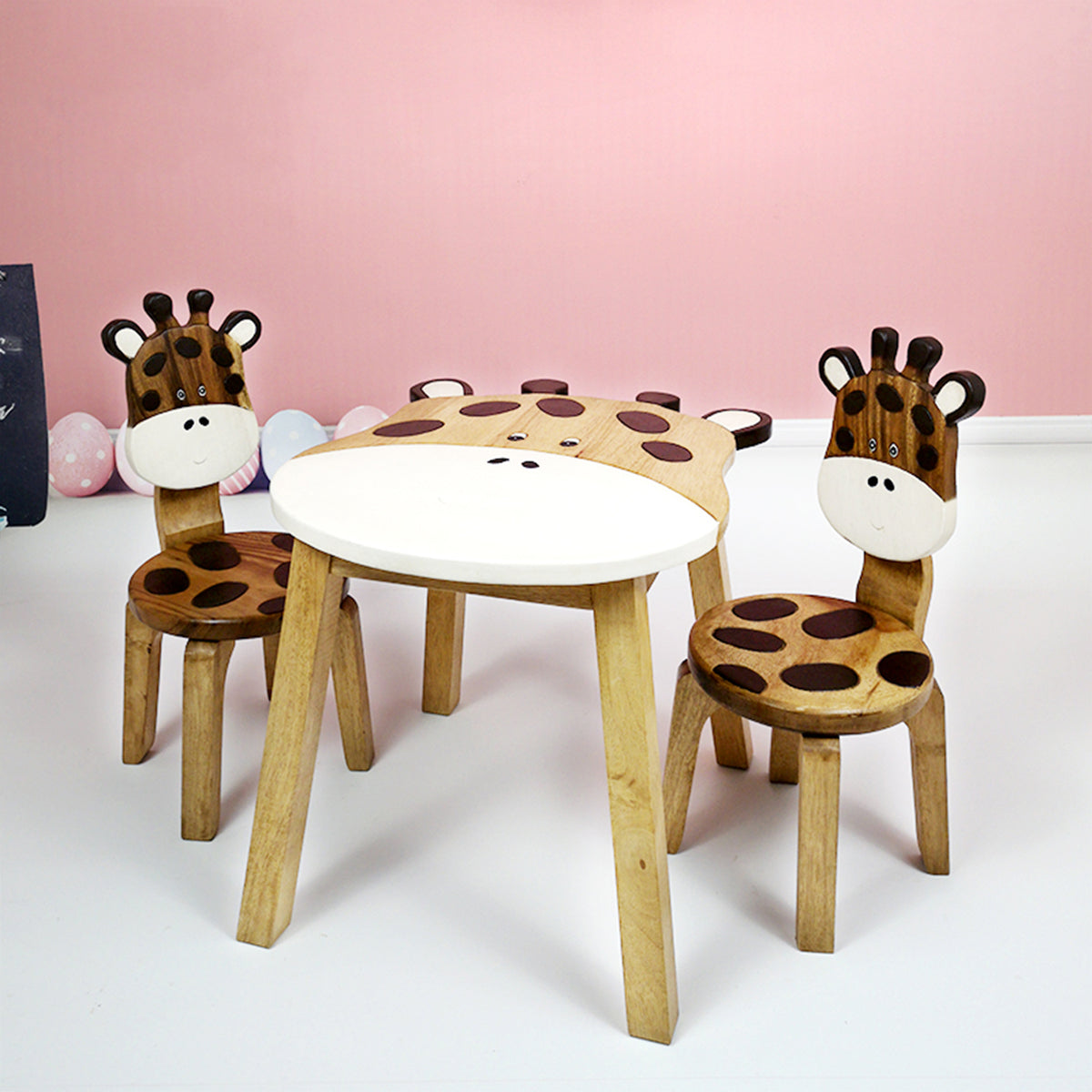 Giraffe Kids Table & Chairs Set – Handmade Solid Hardwood