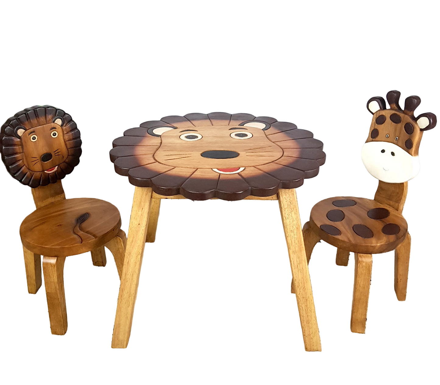 Lion Kids Table Set with 2 Chairs – Handmade Solid Hardwood
