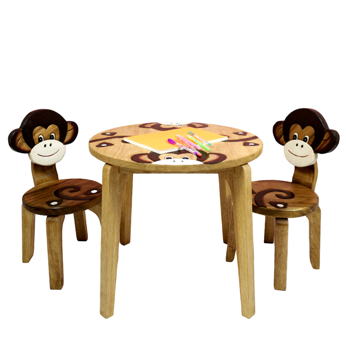 Monkey Kids Table Set with 2 Chairs – Handmade Solid Hardwood