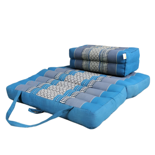Foldable Meditation Cushion + Kapok Yoga Block Set | Handmade Thai Floor Mat with Handle | Supportive Allergen-Free Seating for Yoga, Meditation, or Travel