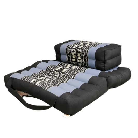 Foldable Meditation Cushion + Kapok Yoga Block Set | Handmade Thai Floor Mat with Handle | Supportive Allergen-Free Seating for Yoga, Meditation, or Travel